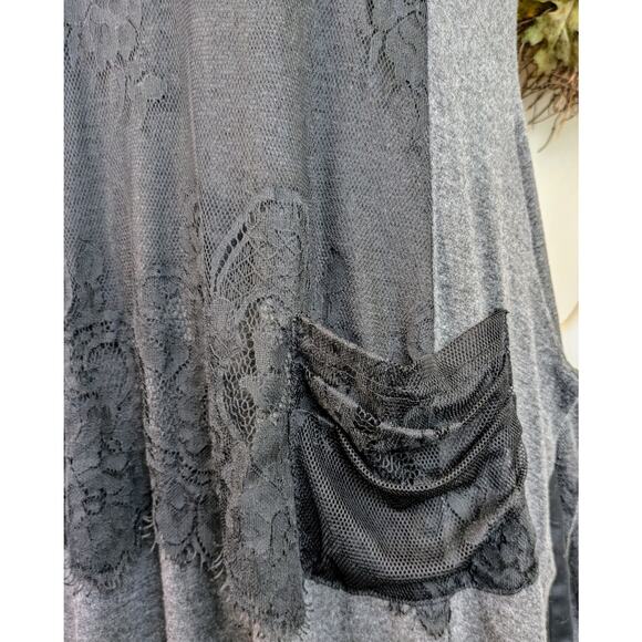 Lynn Ritchie Silver Tunic Top Medium Heather Gray Black Lace Jersey Whimsygoth - Picture 8 of 12